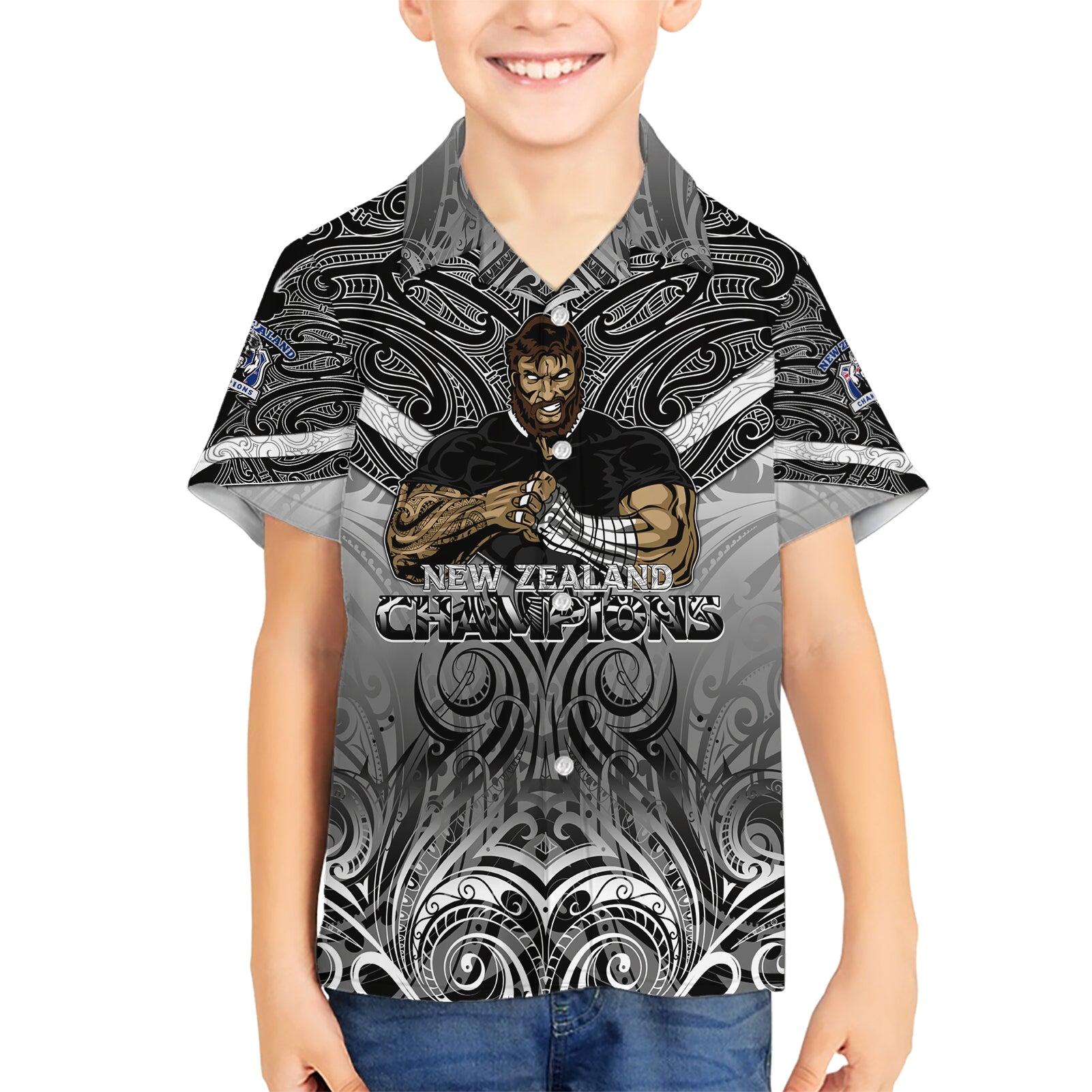 New Zealand Kid Hawaiian Shirt Rugby Aotearoa Champions - Wonder Print Shop