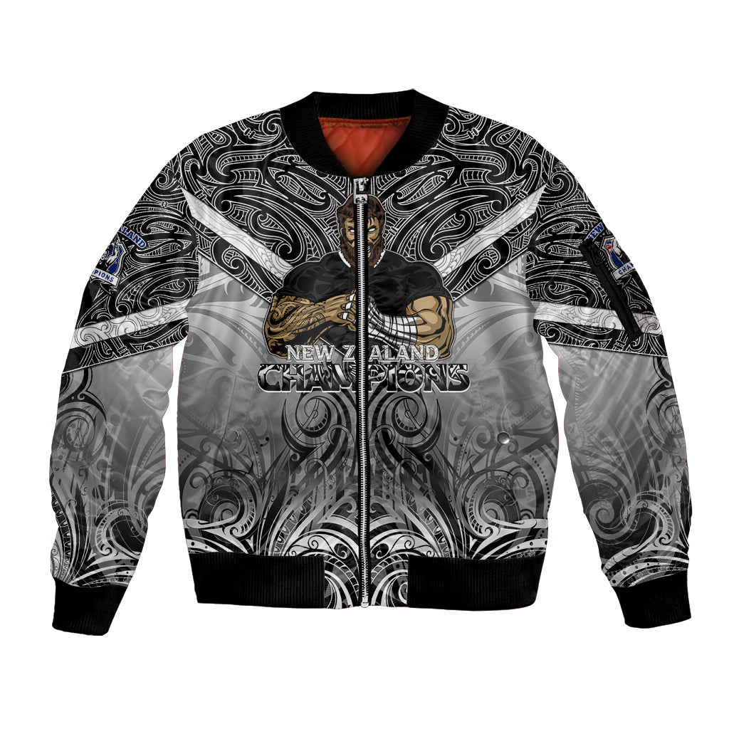 New Zealand Sleeve Zip Bomber Jacket Rugby Aotearoa Champions - Wonder Print Shop