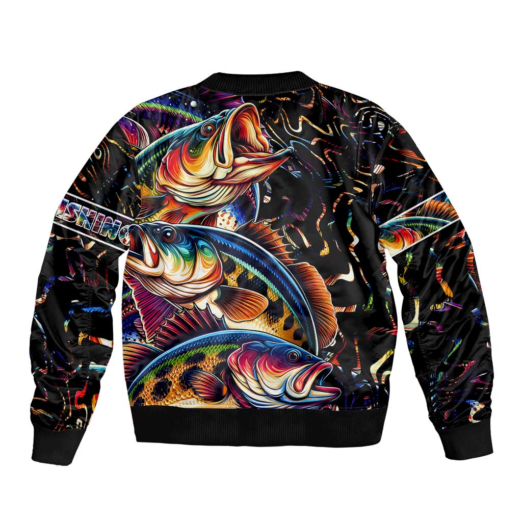 Peacock Bass Fishing Bomber Jacket Waves Art