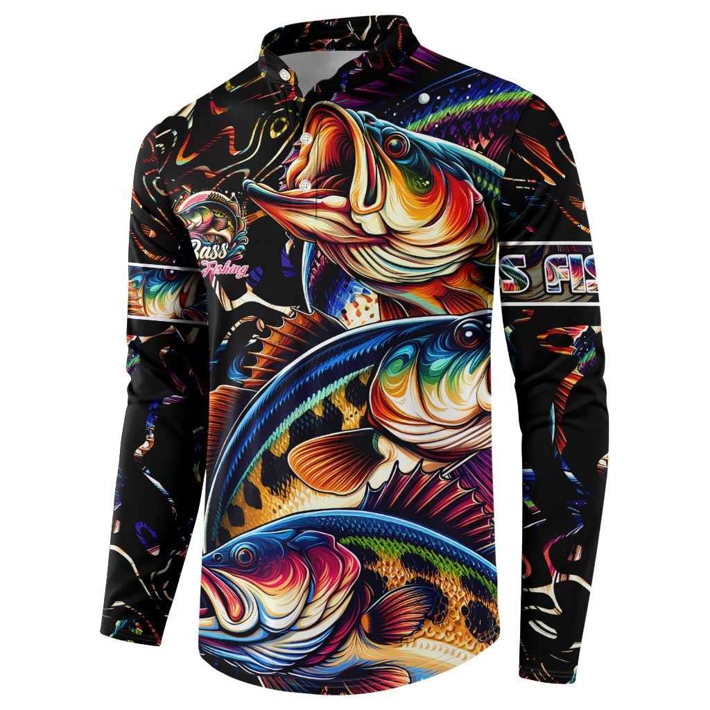 Peacock Bass Fishing Button Sweatshirt Waves Art