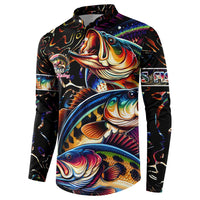 Peacock Bass Fishing Button Sweatshirt Waves Art