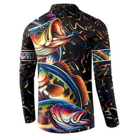 Peacock Bass Fishing Button Sweatshirt Waves Art