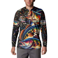 Peacock Bass Fishing Button Sweatshirt Waves Art