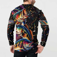 Peacock Bass Fishing Button Sweatshirt Waves Art
