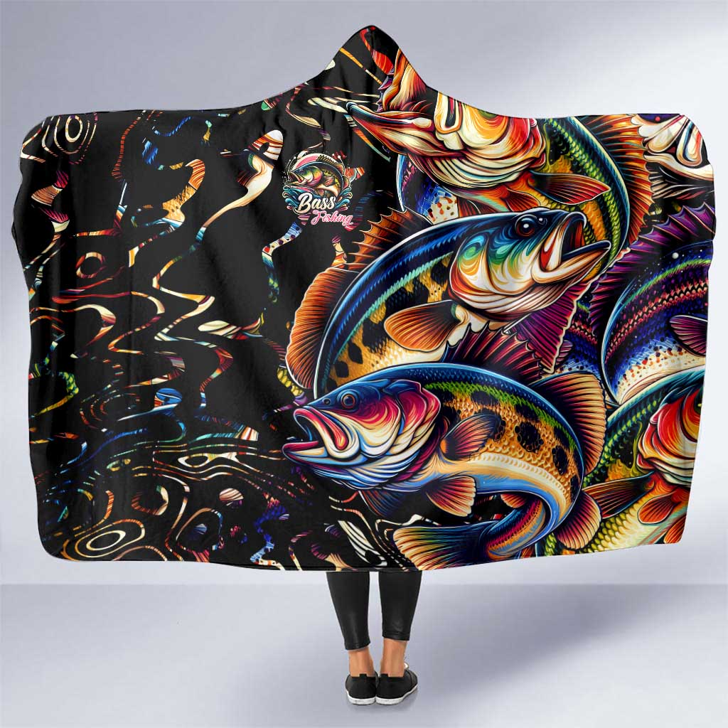 Peacock Bass Fishing Hooded Blanket Waves Art