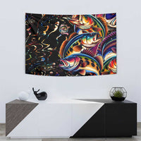 Peacock Bass Fishing Tapestry Waves Art