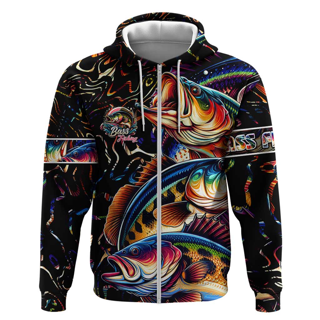 Peacock Bass Fishing Zip Hoodie Waves Art