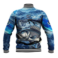 Striped Bass Fishing Baseball Jacket Ocean Waves