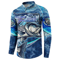 Striped Bass Fishing Button Sweatshirt Ocean Waves