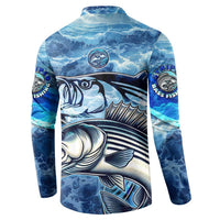 Striped Bass Fishing Button Sweatshirt Ocean Waves