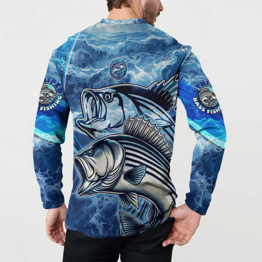 Striped Bass Fishing Button Sweatshirt Ocean Waves