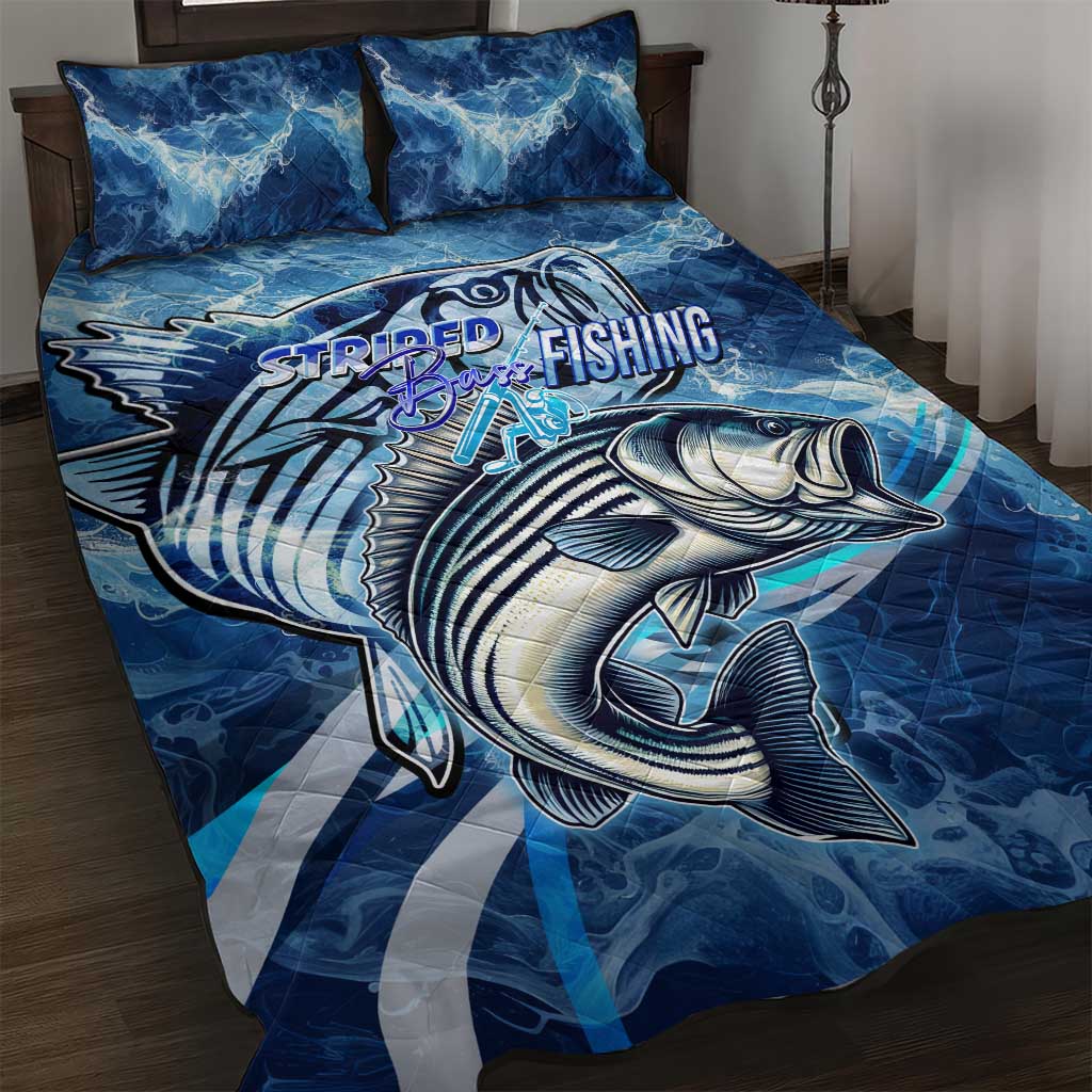 Striped Bass Fishing Quilt Bed Set Ocean Waves