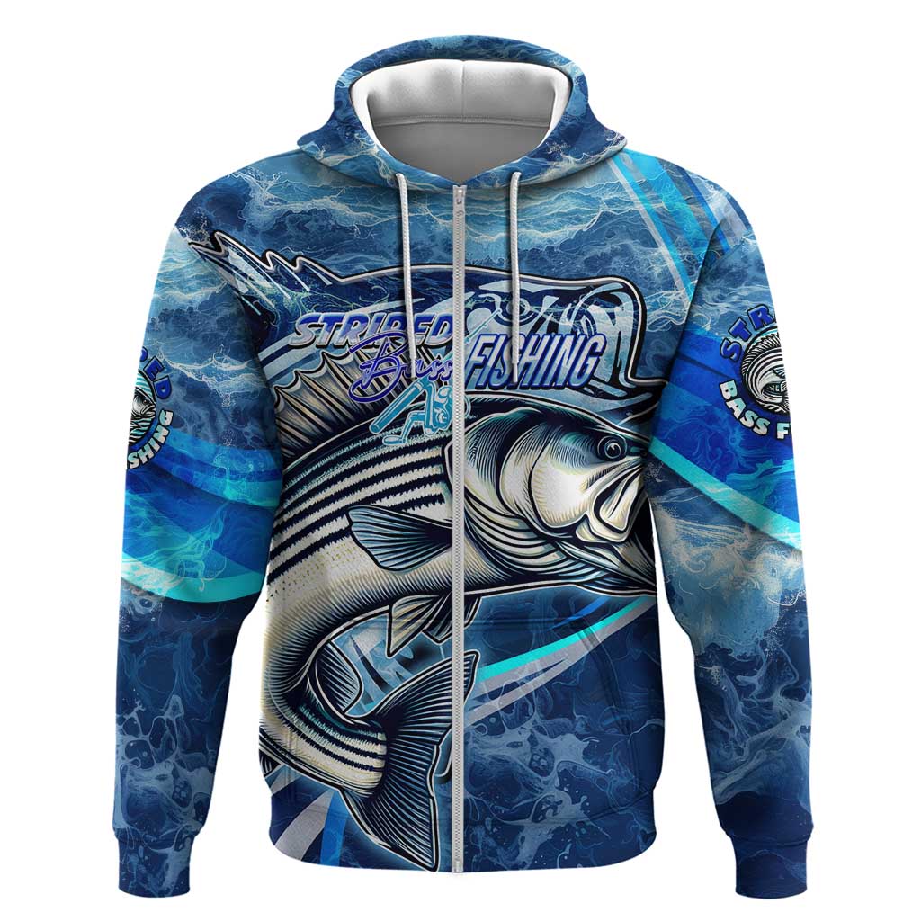 Striped Bass Fishing Zip Hoodie Ocean Waves