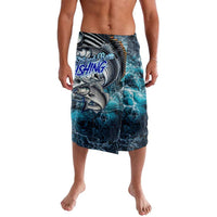 Blue ocean fish print sarong wrap skirt with bold circular graphic on front