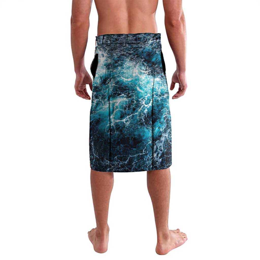 Blue ocean fish print sarong wrap skirt, all-over underwater pattern