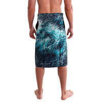 Blue ocean fish print sarong wrap skirt, all-over underwater pattern