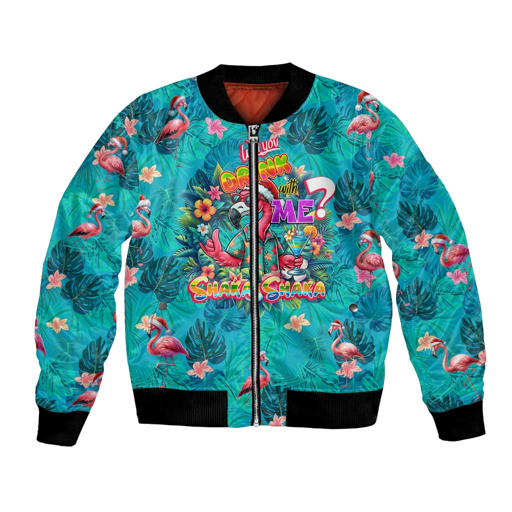 Tropical Flamingo Christmas Bomber Jacket Shaka Shaka Will You Drink With Me - Wonder Print Shop