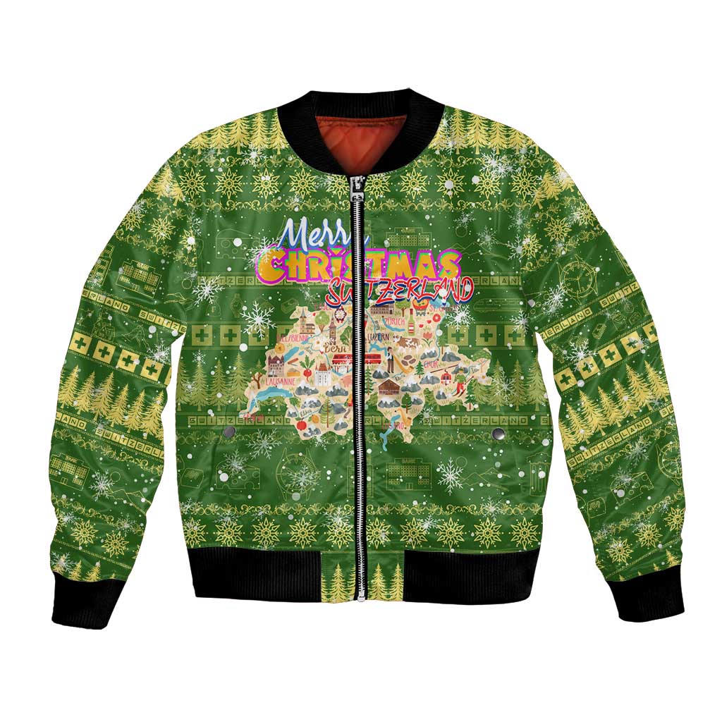 Merry Christmas Switzerland Bomber Jacket Xmas Travel Map - Wonder Print Shop