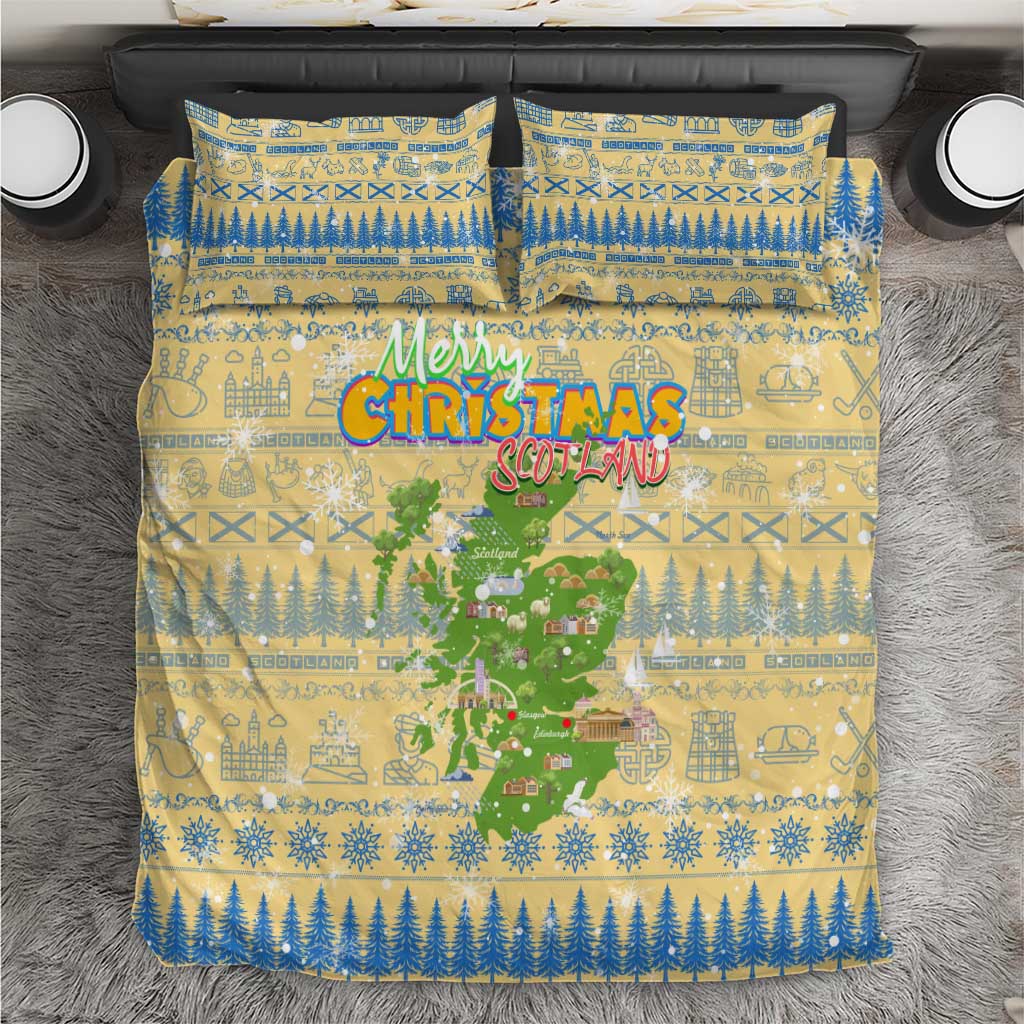 Merry Christmas Scotland Bedding Set Xmas Travel Map - Wonder Print Shop