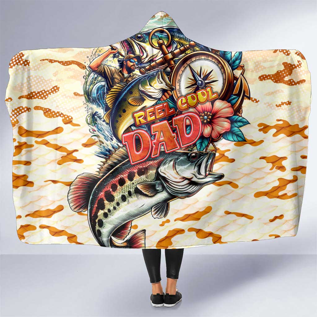 Bass Fishing Reel Cool Dad Hooded Blanket Tropical Vintage