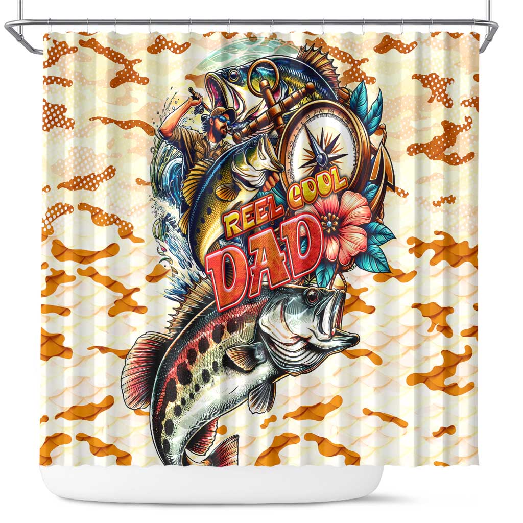 Bass Fishing Reel Cool Dad Shower Curtain Tropical Vintage