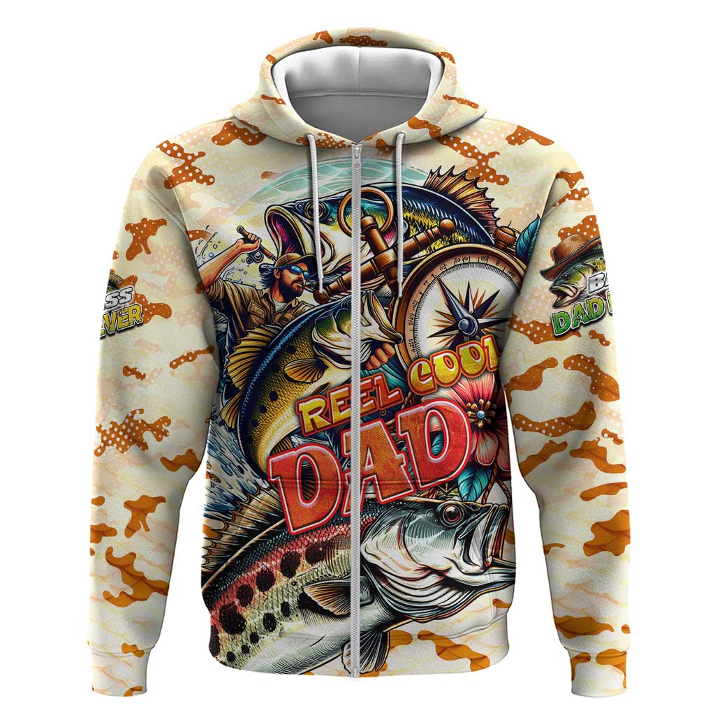 Bass Fishing Reel Cool Dad Zip Hoodie Tropical Vintage