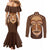 African Women Couples Matching Mermaid Dress and Long Sleeve Button Shirt Tribal Ethnic Mask