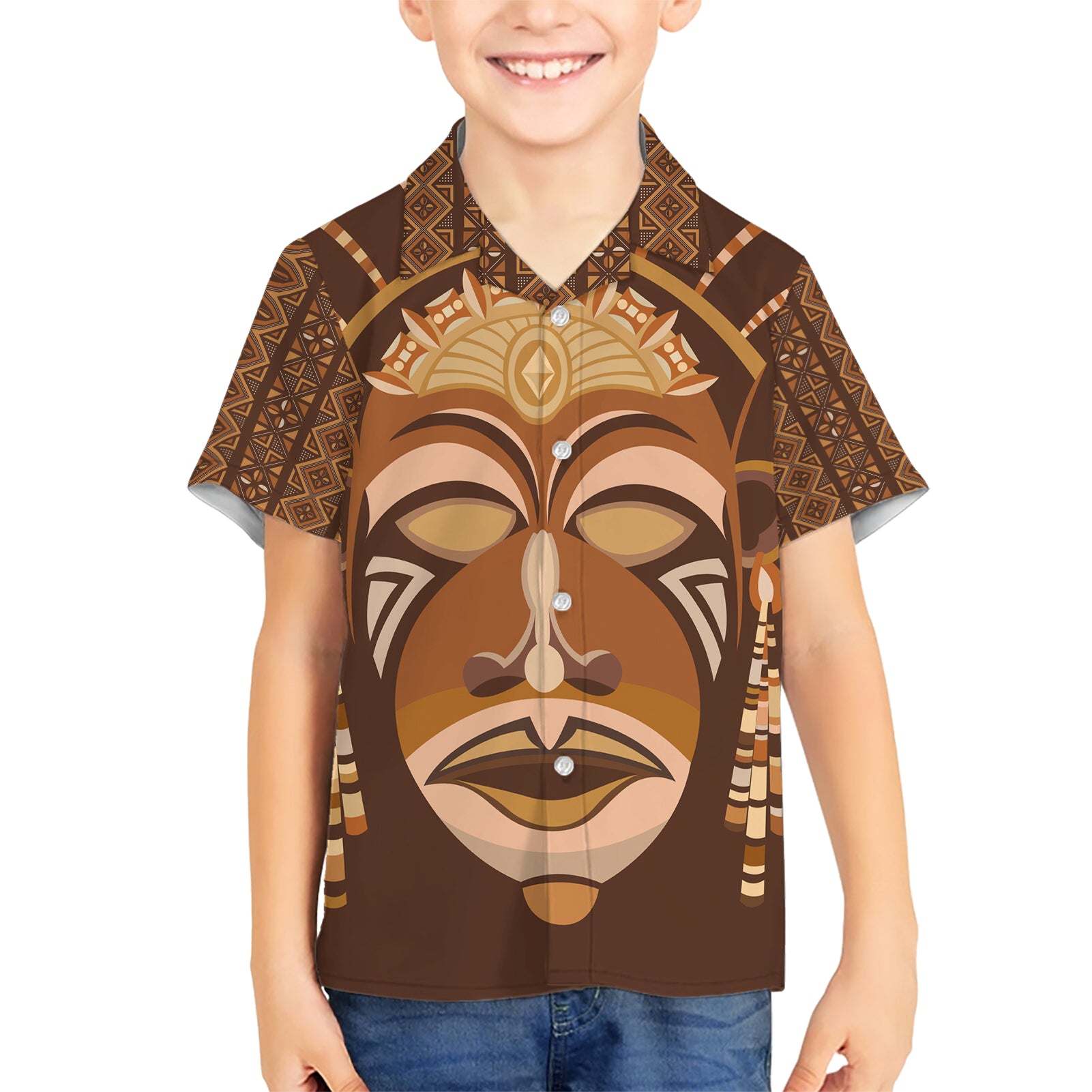 African Women Kid Hawaiian Shirt Tribal Ethnic Mask - Wonder Print Shop