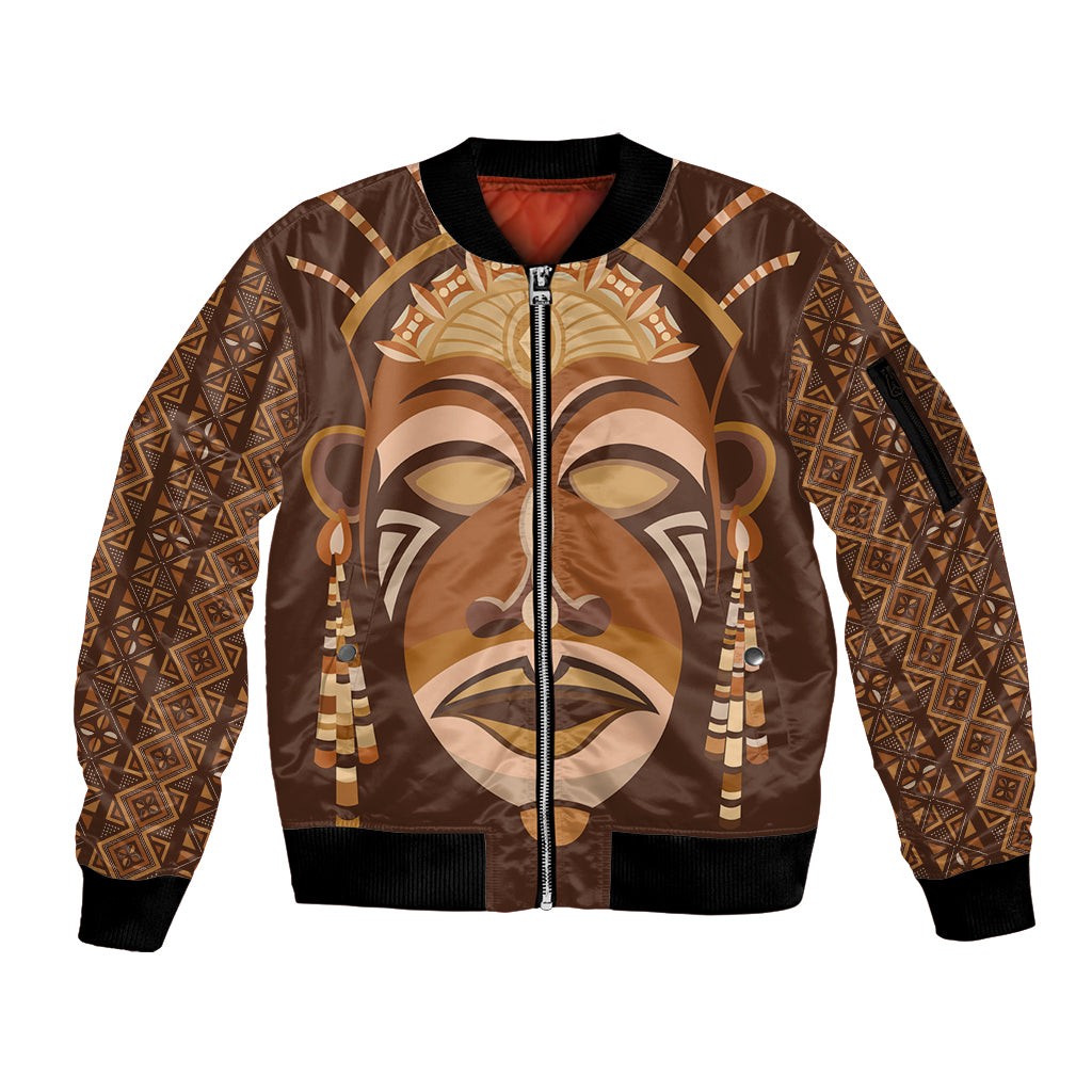 African Women Sleeve Zip Bomber Jacket Tribal Ethnic Mask