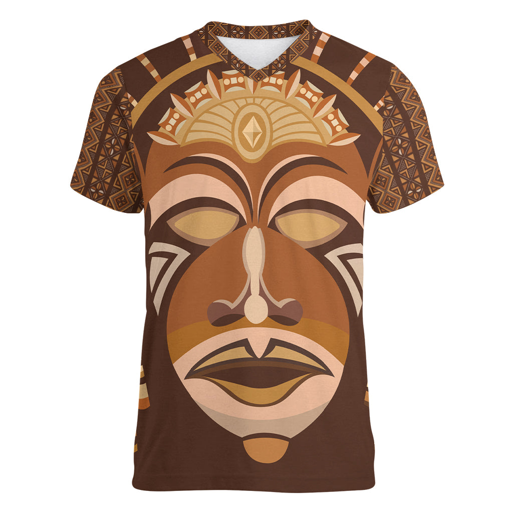 African Women Women V Neck T Shirt Tribal Ethnic Mask