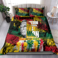 Multicolor Black History Month comforter set with Freedom text and portrait collage
