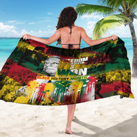 Freedom Is Never Given It Is Won sarong draped by woman, multicolor portrait and text print