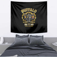 Black tapestry wall hanging with Buffalo Soldiers emblem, gold details, and UNITED STATES ARMY text.