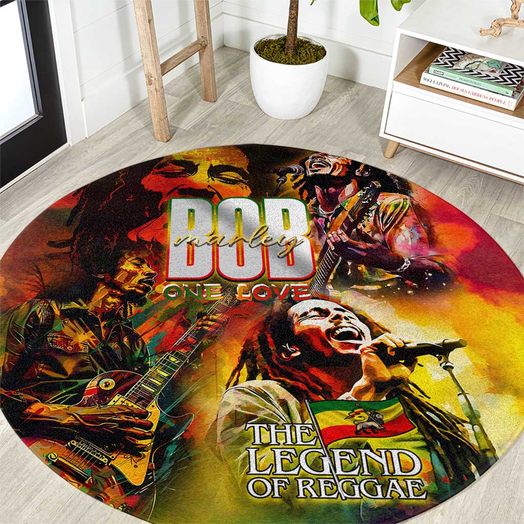 The Legend of Reggae Round Carpet Bob One Love Colorful Art