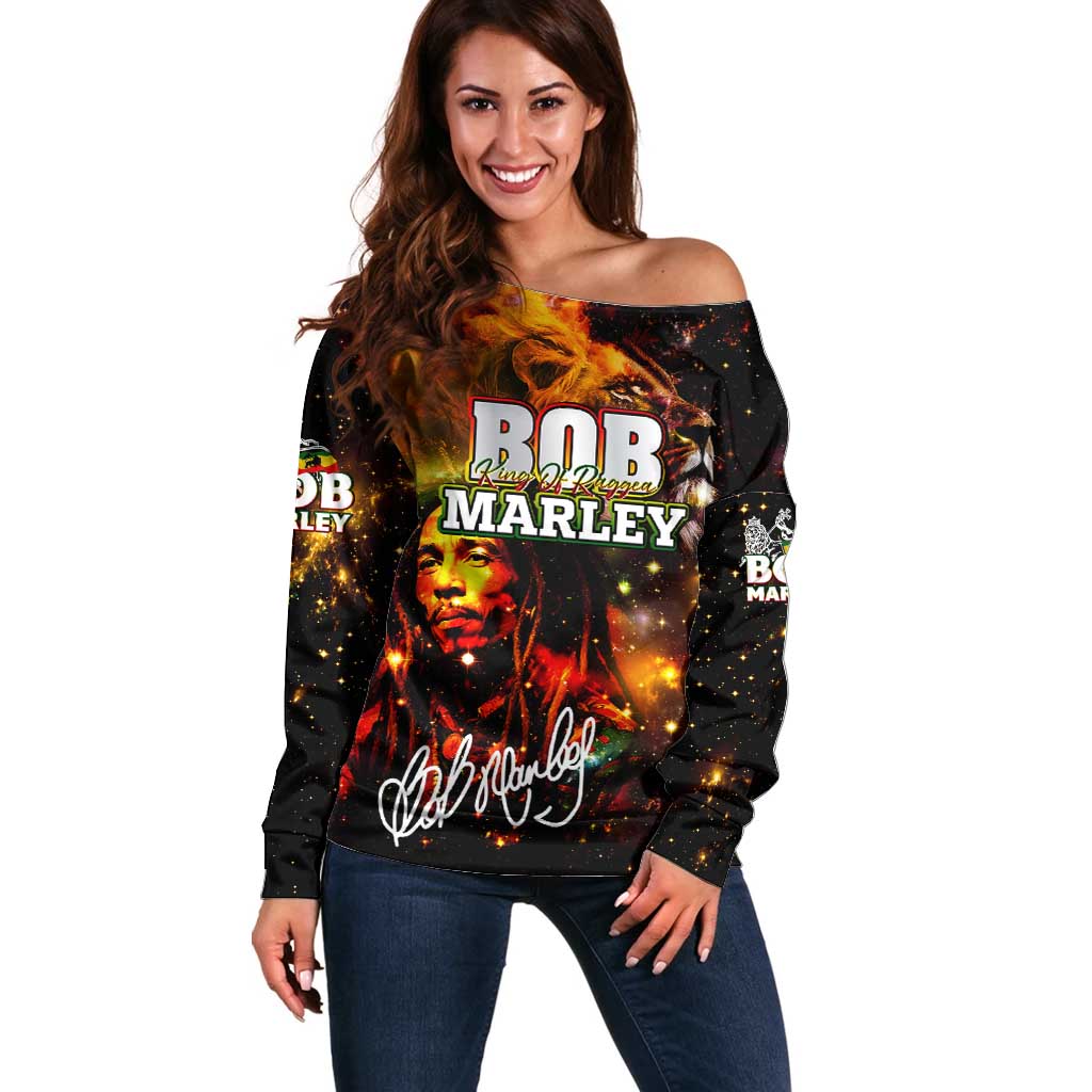 Bob King Of Reggae Off Shoulder Sweater Rastafari Lion - You Never Know How Strong You Are