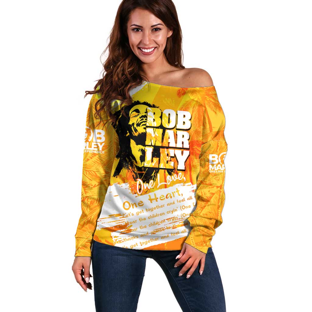 Legend Bob Reggae Off Shoulder Sweater One Love One Heart Tropical Leaf