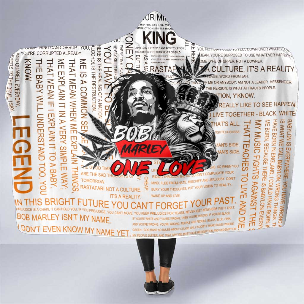 King of Reggae Legend Bob Hooded Blanket Lion Rastafari Cannabis Typography Style