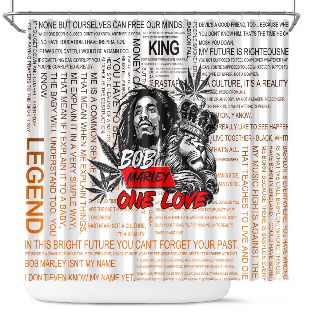 King of Reggae Legend Bob Shower Curtain Lion Rastafari Cannabis Typography Style