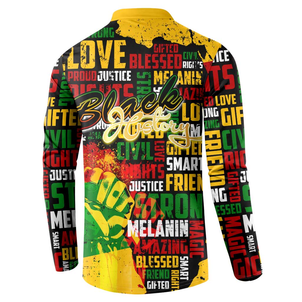 Black History Month Button Sweatshirt Strength Love and Justice Typography