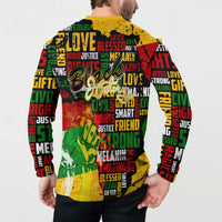 Black History Month Button Sweatshirt Strength Love and Justice Typography