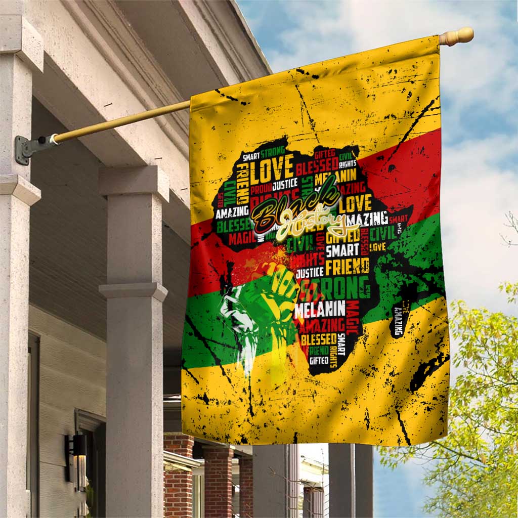 Black History Month Garden Flag Strength Love and Justice Typography