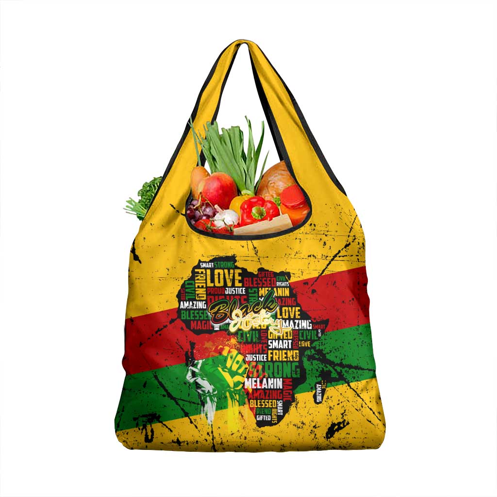 Black History Month Grocery Bag Strength Love and Justice Typography