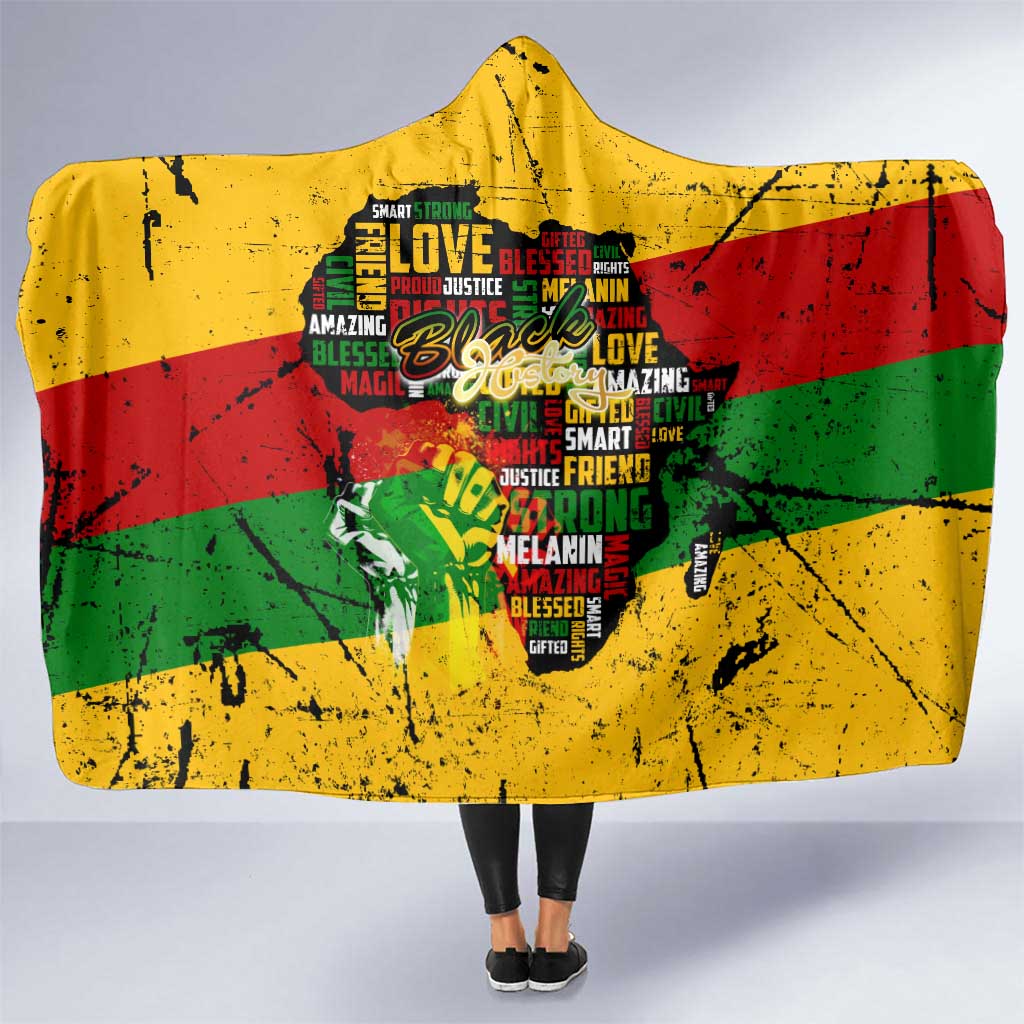 Black History Month Hooded Blanket Strength Love and Justice Typography