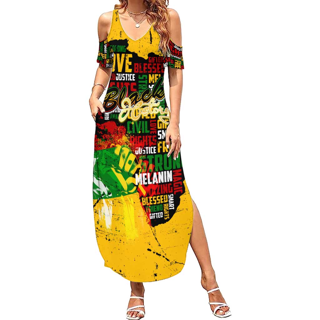 Black History Month Summer Maxi Dress Strength Love and Justice Typography