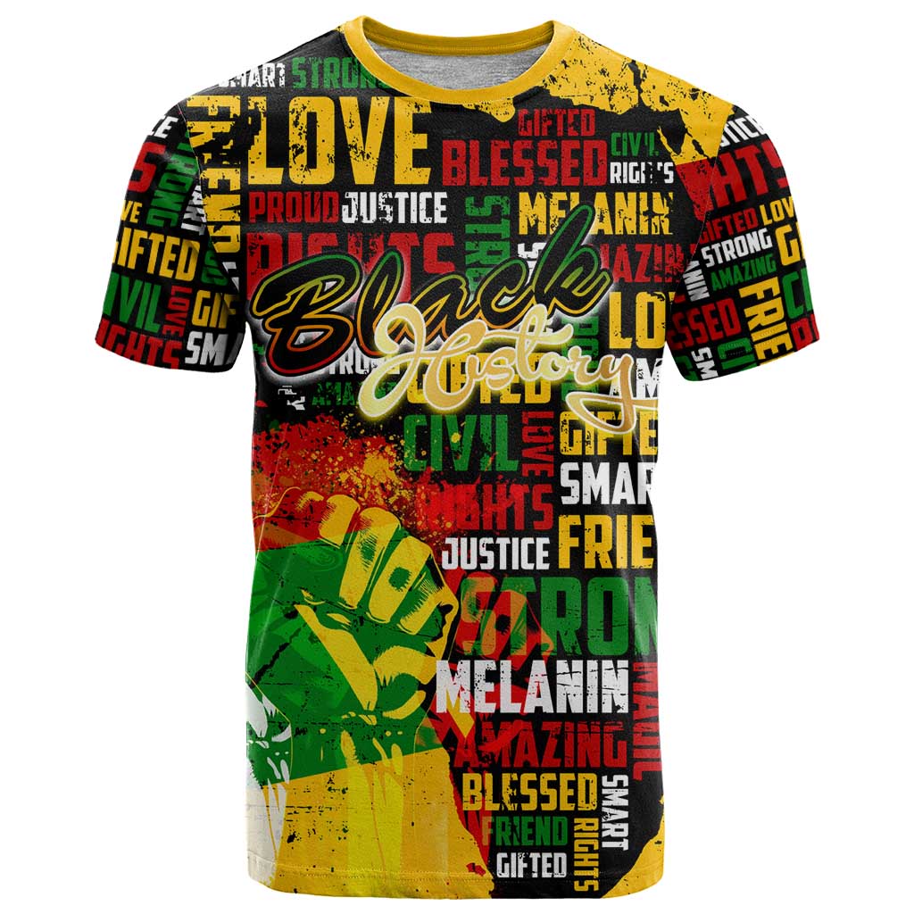 Black History Month T Shirt Strength Love and Justice Typography