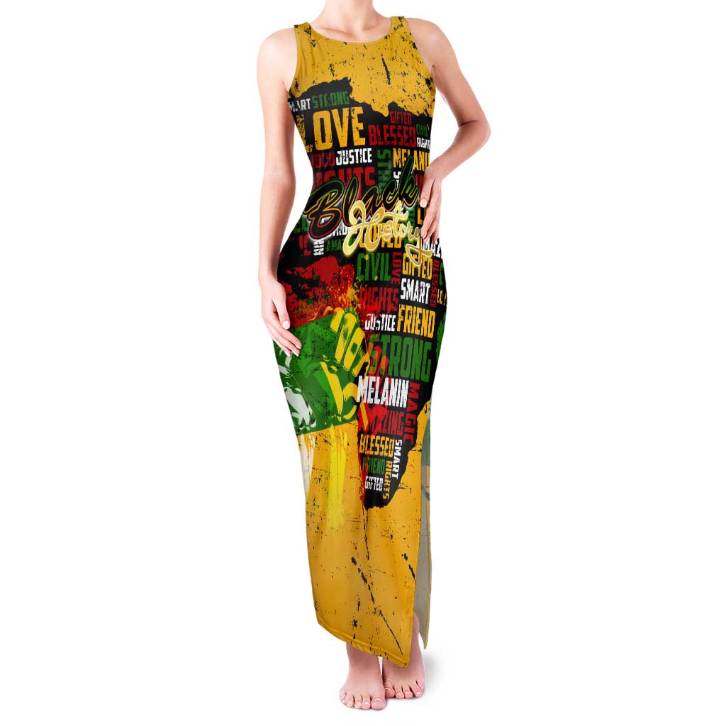 Black History Month Tank Maxi Dress Strength Love and Justice Typography