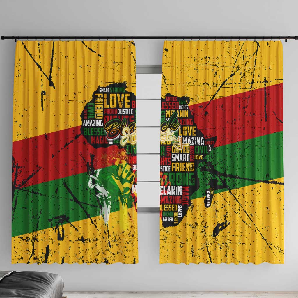 Black History Month Window Curtain Strength Love and Justice Typography