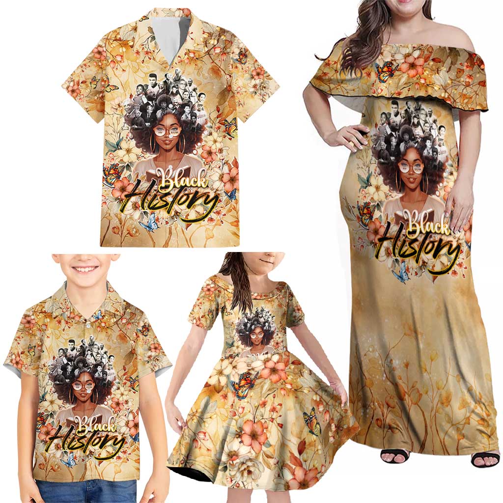 Black History My Roots Family Matching Off Shoulder Maxi Dress and Hawaiian Shirt Civil Rights Leaders African Women