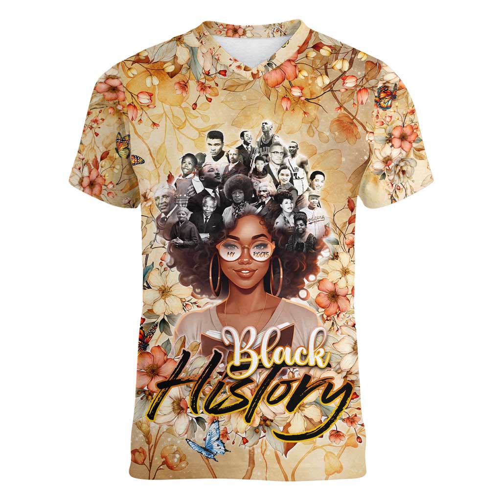 Black History My Roots Women V-Neck T-Shirt Civil Rights Leaders African Women