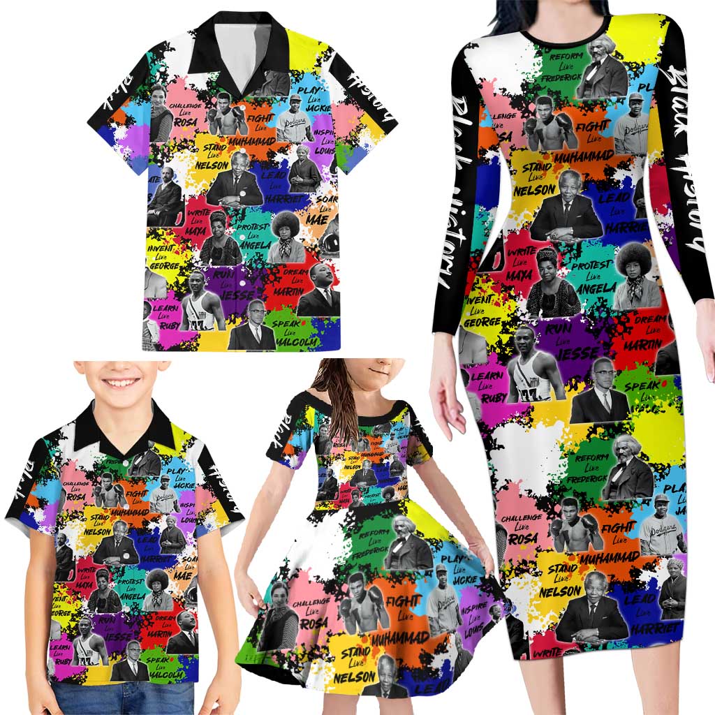 Black History Month Family Matching Long Sleeve Bodycon Dress and Hawaiian Shirt African American Paint Splashes